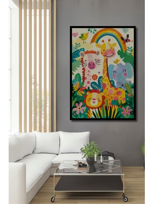 Teona Ahşap Çerçeve Görünümlü Çocuk Odası Dekoratif Ahşap Mdf Tablo Hayvanlar Alemi Dikdörtgen Tablo