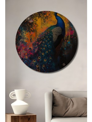Teona Ahşap Görkemli Tavus Kuşu Dekoratif Ahşap Mdf Ev/işyeri Duvar Tablo Yuvarlak Ev/işyeri Duvar Tablo
