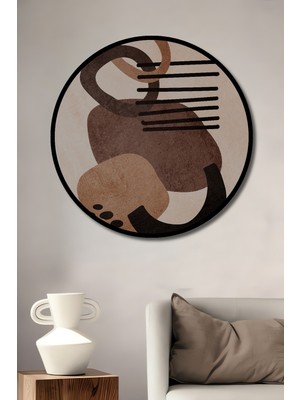 Teona Ahşap Çerçeve Görünümlü Soyut Stiller Dekoratif Ahşap Mdf Ev Duvar Tablo Yuvarlak Ev Duvar Tablo