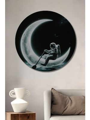 Teona Ahşap Astronot Ayda Dekoratif Ahşap Mdf Ev/işyeri Duvar Tablo Yuvarlak Ev/işyeri Duvar Tablo