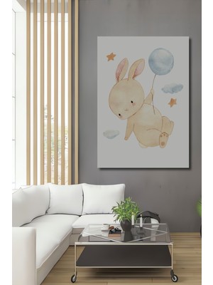 Teona Ahşap Sevimli Tavşan ve Balon Dekoratif Ahşap Mdf Ev/işyeri Duvar Tablo Dikdörtgen Ev/işyeri Duvar Tablo