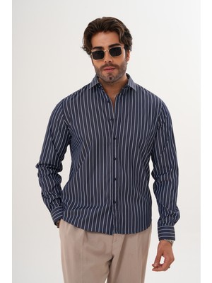 Catto Peak Gömlek Çizgili Pamuklu Mevsimlik Regular Erkek Gömlek