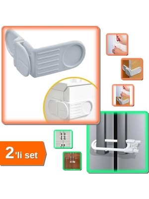 Hereveoyuncak Bebek Çocuk Dolap + Çekmece Güvenlik Kilidi 2li Set + Koruma Raylı Emniyet K6M8Q3