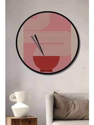 Teona Ahşap Çerçeve Görünümlü Ramen Dükkanı Ahşap Mdf Dekoratif Ev Duvar Tablo Yuvarlak Ev Duvar Tablo