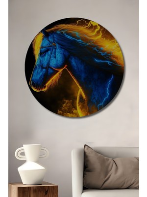 Teona Ahşap Mavi Yıldırım Atı Dekoratif Ahşap Mdf Ev/işyeri Duvar Tablo Yuvarlak Ev/işyeri Duvar Tablo