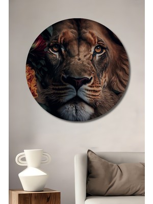 Teona Ahşap Aslan Çiçek Bahçesi Dekoratif Ahşap Mdf Ev/işyeri Duvar Tablo Yuvarlak Ev/işyeri Duvar Tablo