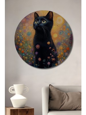 Teona Ahşap Gece Bahçesi Kedi Ahşap Mdf Dekoratif Ev/işyeri Duvar Tablo Yuvarlak Ev/işyeri Duvar Tablo