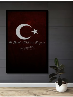 Teona Ahşap Çerçeve Görünümlü Ne Mutlu Türküm Diyene Atatürk Imza Ahşap Mdf Dikdörtgen Ev,iş Yeri Duvar Tablo
