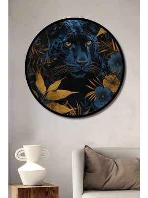 Teona Ahşap Çerçeve Görünümlü Mavi Panter Ahşap Mdf Dekoratif Işyeri Duvar Tablo Yuvarlak Işyeri Duvar Tablo