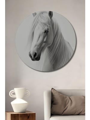 Teona Ahşap Beyaz At Zarafeti Dekoratif Ahşap Mdf Ev/işyeri Duvar Tablo Yuvarlak Ev/işyeri Duvar Tablo
