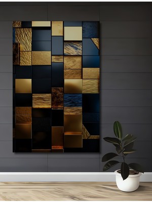 Teona Ahşap Altın Geometrik Modern Ahşap Mdf Dekoratif Ev/işyeri Duvar Tablo Dikdörtgen Ev/işyeri Duvar Tablo