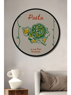 Teona Ahşap Çerçeve Görünümlü Makarna Aşkı Dekoratif Ahşap Mdf Işyeri Duvar Tablo Yuvarlak Işyeri Duvar Tablo