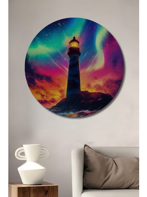 Teona Ahşap Kuzey Işıkları Deniz Feneri Dekoratif Ahşap Mdf Işyeri Duvar Tablo Yuvarlak Işyeri Duvar Tablo