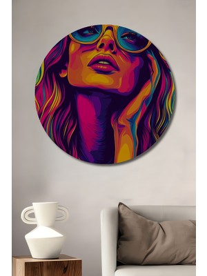 Teona Ahşap Renkli Kadın Portresi Dekoratif Ahşap Mdf Ev/işyeri Duvar Tablo Yuvarlak Ev/işyeri Duvar Tablo