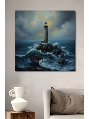Teona Ahşap Fırtınalı Deniz Feneri Dekoratif Ahşap Mdf Ev/işyeri Duvar Tablo Dikdörtgen Ev/işyeri Duvar Tablo