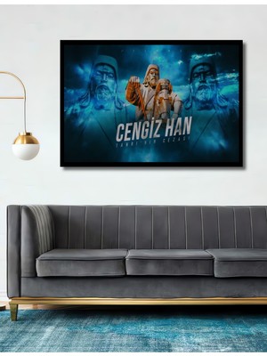 Teona Ahşap Çerçeve Görünümlü Cengiz Han Destansı Ahşap Mdf Dekoratif Ev Duvar Tablo Dikdörtgen Ev Duvar Tablo