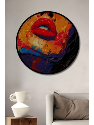 Teona Ahşap Çerçeve Görünümlü Renkli Soyut Yüz Ahşap Mdf Dekoratif Ev Duvar Tablo Yuvarlak Ev Duvar Tablo