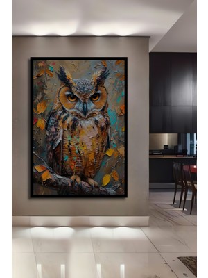 Teona Ahşap Çerçeve Görünümlü Gızemlı Baykuş Ahşap Mdf Dekoratif Ev Duvar Tablo Dikdörtgen Ev Duvar Tablo