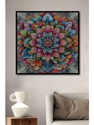 Teona Ahşap Çerçeve Görünümlü Renkli Mandala Dekoratif Ahşap Mdf Ev Duvar Tablo Dikdörtgen Ev Duvar Tablo