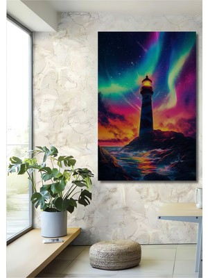 Teona Ahşap Kuzey Işıkları Deniz Feneri Dekoratif Ahşap Mdf Tablo Dikdörtgen Tablo