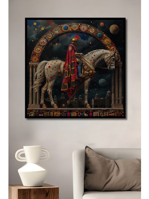 Teona Ahşap Çerçeve Görünümlü Kozmik Şövalye Dekoratif Ahşap Mdf Ev Duvar Tablo Dikdörtgen Ev Duvar Tablo