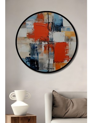 Teona Ahşap Çerçeve Görünümlü Soyut Renk Patlaması Dekoratif Ahşap Mdf Ev Duvar Tablo Yuvarlak Ev Duvar Tablo