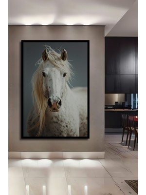 Teona Ahşap Çerçeve Görünümlü Beyaz At Büyüsü Dekoratif Ahşap Mdf Ev Duvar Tablo Dikdörtgen Ev Duvar Tablo