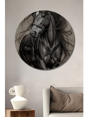 Teona Ahşap Güçlü At Dekoratif Ahşap Mdf Ev/işyeri Duvar Tablo Yuvarlak Ev/işyeri Duvar Tablo