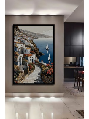 Teona Ahşap Çerçeve Görünümlü Akdeniz Esintili Dekoratif Ahşap Mdf Ev Duvar Tablo Dikdörtgen Ev Duvar Tablo