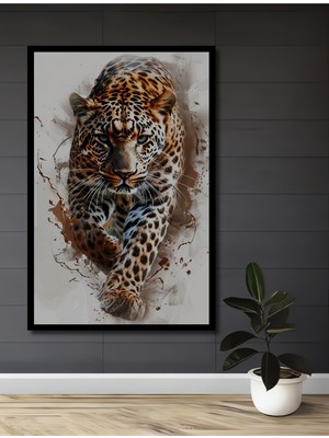 Teona Ahşap Çerçeve Görünümlü Güçlü Leopar Dekoratif Ahşap Mdf Ev Duvar Tablo Dikdörtgen Ev Duvar Tablo