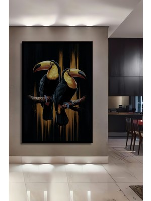 Teona Ahşap Çerçeve Görünümlü Iki Tukan Kuşu Dekoratif Ahşap Mdf Ev Duvar Tablo Dikdörtgen Ev Duvar Tablo