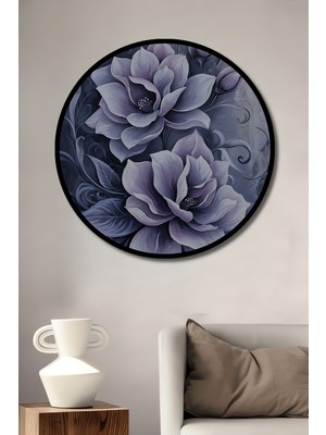 Teona Ahşap Çerçeve Görünümlü Mor Çiçekler Dekoratif Ahşap Mdf Işyeri Duvar Tablo Yuvarlak Işyeri Duvar Tablo