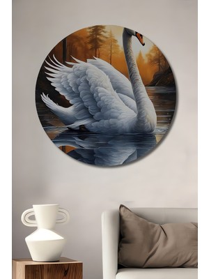 Teona Ahşap Gızemlı Kuğu Gölü Dekoratif Ahşap Mdf Ev/işyeri Duvar Tablo Yuvarlak Ev/işyeri Duvar Tablo