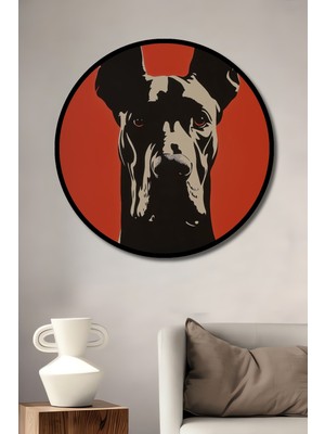 Teona Ahşap Çerçeve Görünümlü Doberman Şıklığında Dekoratif Ahşap Mdf Ev Duvar Tablo Yuvarlak Ev Duvar Tablo
