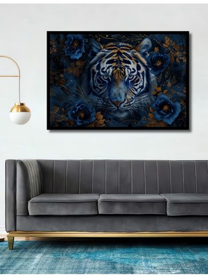 Teona Ahşap Çerçeve Görünümlü Mavi Çiçekler Arasında Kaplan Ahşap Mdf Dekoratif Tablo Dikdörtgen Tablo