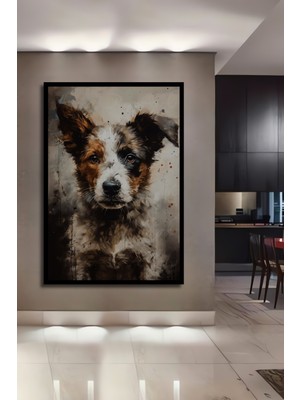 Teona Ahşap Çerçeve Görünümlü Sevimli Köpek Dekoratif Ahşap Mdf Ev Duvar Tablo Dikdörtgen Ev Duvar Tablo