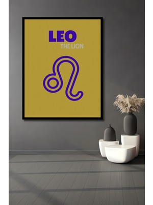 Teona Ahşap Çerçeve Görünümlü Leo Burcu Aslan Dekoratif Ahşap Mdf Ev Duvar Tablo Dikdörtgen Ev Duvar Tablo