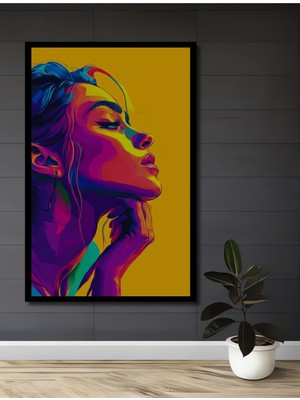 Teona Ahşap Çerçeve Görünümlü Renkli Soyut Kadın Portresi Ahşap Mdf Dekoratif Tablo Dikdörtgen Tablo