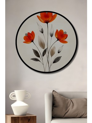 Teona Ahşap Çerçeve Görünümlü Üç Çiçekli Dekoratif Ahşap Mdf Işyeri Duvar Tablo Yuvarlak Işyeri Duvar Tablo
