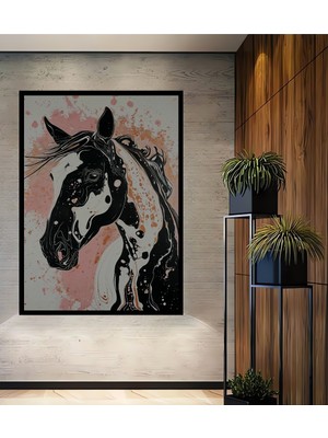 Teona Ahşap Çerçeve Görünümlü Soyut At Ahşap Mdf Dekoratif Işyeri Duvar Tablo Dikdörtgen Işyeri Duvar Tablo