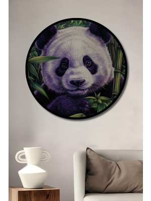 Teona Ahşap Çerçeve Görünümlü Sevimli Panda Dekoratif Ahşap Mdf Ev Duvar Tablo Yuvarlak Ev Duvar Tablo