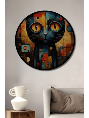 Teona Ahşap Çerçeve Görünümlü Soyut Sanat Dekoratif Ahşap Mdf Kedi Ev Duvar Tablosu Yuvarlak Ev Duvar Tablo
