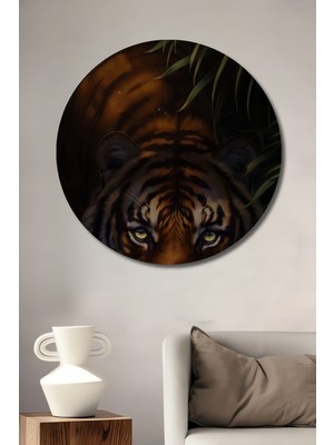 Teona Ahşap Kaplan Ormanın Gızemlı Yüzü Dekoratif Ahşap Mdf Işyeri Duvar Tablo Yuvarlak Işyeri Duvar Tablo
