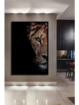 Teona Ahşap Çerçeve Görünümlü Aslan Portre Ahşap Mdf Dekoratif Ev Duvar Tablo Dikdörtgen Ev Duvar Tablo