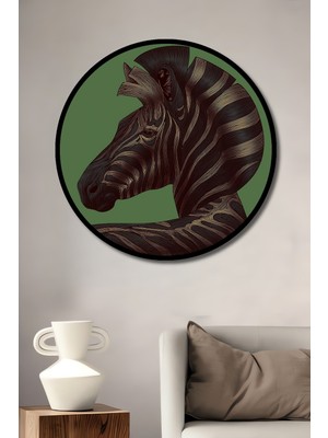 Teona Ahşap Çerçeve Görünümlü Zebra Sanatı Ahşap Mdf Dekoratif Işyeri Duvar Tablo Yuvarlak Işyeri Duvar Tablo