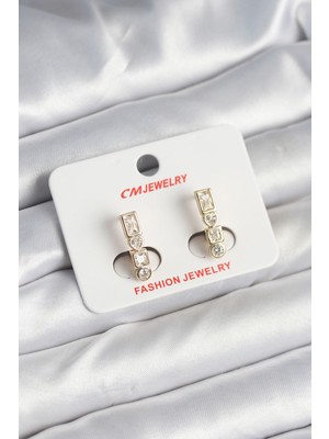 Evyora Pirinç Gold Renk Zirkon Taşlı Vintage Kadın Küpe