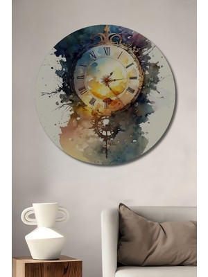 Teona Ahşap Su Renkleriyle Eski Saat Dekoratif Ahşap Mdf Ev/işyeri Duvar Tablo Yuvarlak Ev/işyeri Duvar Tablo