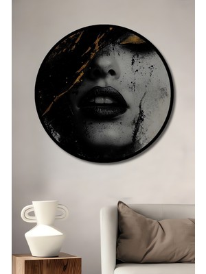 Teona Ahşap Çerçeve Görünümlü Soyut Yüz Dekoratif Ahşap Mdf Işyeri Duvar Tablo Yuvarlak Işyeri Duvar Tablo