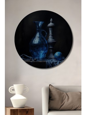 Teona Ahşap Şık Dekoratif Ahşap Mdf Vazo ve Satranç Ev/işyeri Duvar Tablo Yuvarlak Ev/işyeri Duvar Tablo