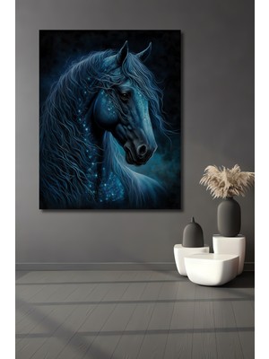 Teona Ahşap Gızemlı Mavi At Ahşap Mdf Dekoratif Ev/işyeri Duvar Tablo Dikdörtgen Ev/işyeri Duvar Tablo
